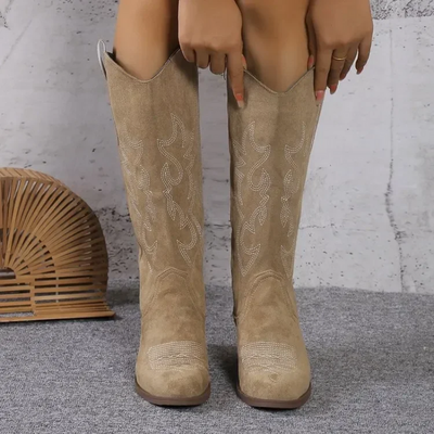 Damen Cowboystiefel aus Wildleder mit Stickerei - Salome