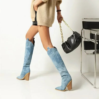 Hohe Damenstiefel im Cowboy-Stil mit breitem Absatz - Vanya