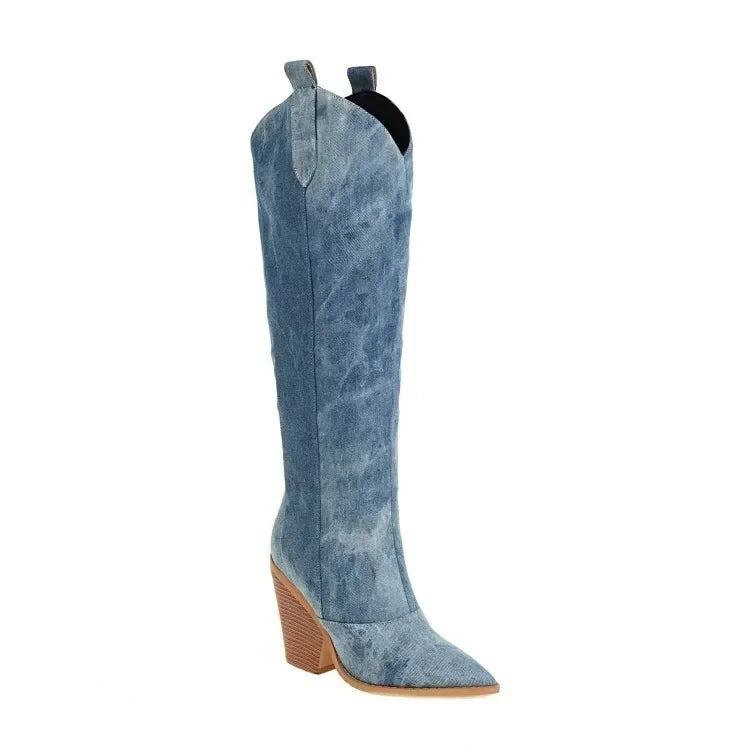 Hohe Damenstiefel im Cowboy-Stil mit breitem Absatz - Vanya