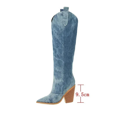Hohe Damenstiefel im Cowboy-Stil mit breitem Absatz - Vanya