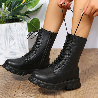 Damen Plateau Stiefel im Dirndl Stil mit Blockabsatz - Viktoria