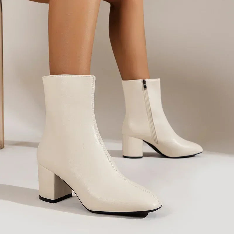 Damen vegane Lederstiefeletten mittlerer Absatz - Yiva