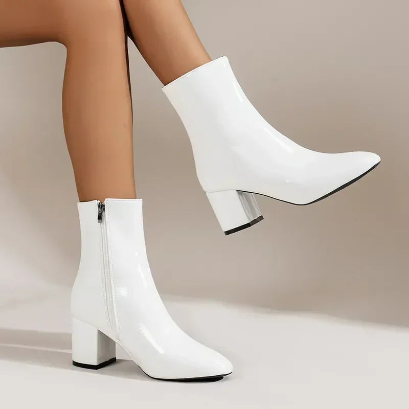Damen vegane Lederstiefeletten mittlerer Absatz - Yiva