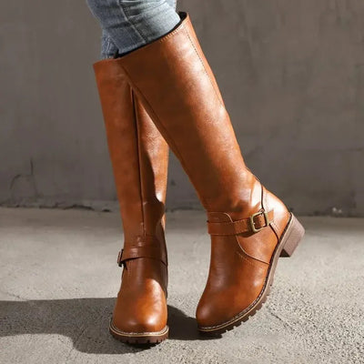 Hohe vegane Damenstiefel aus Leder mit Reißverschluss - Alondra