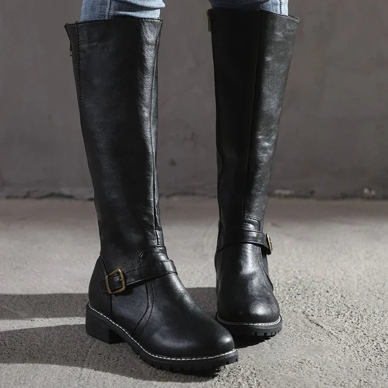 Hohe vegane Damenstiefel aus Leder mit Reißverschluss - Alondra