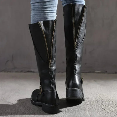 Hohe vegane Damenstiefel aus Leder mit Reißverschluss - Alondra