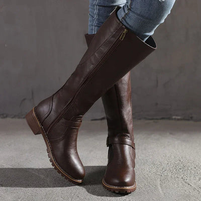 Hohe vegane Damenstiefel aus Leder mit Reißverschluss - Alondra