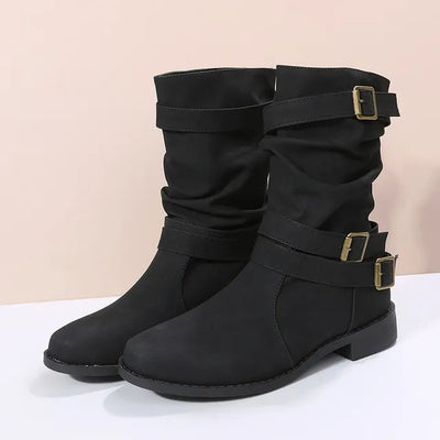Damenstiefel aus veganem Leder mit Schnallen - Linnea