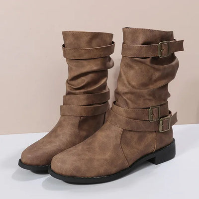 Damenstiefel aus veganem Leder mit Schnallen - Linnea