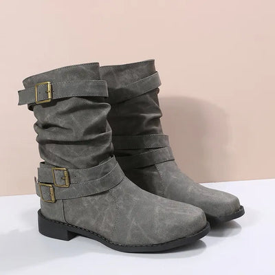 Damenstiefel aus veganem Leder mit Schnallen - Linnea
