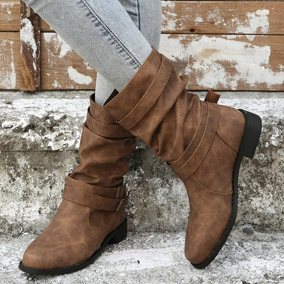 Damenstiefel aus veganem Leder mit Schnallen - Linnea