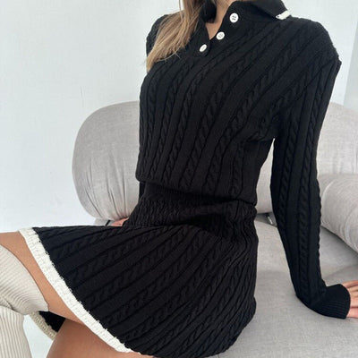 Geflochtenes Strickkleid für Damen mit hohem Halsausschnitt - Shenia