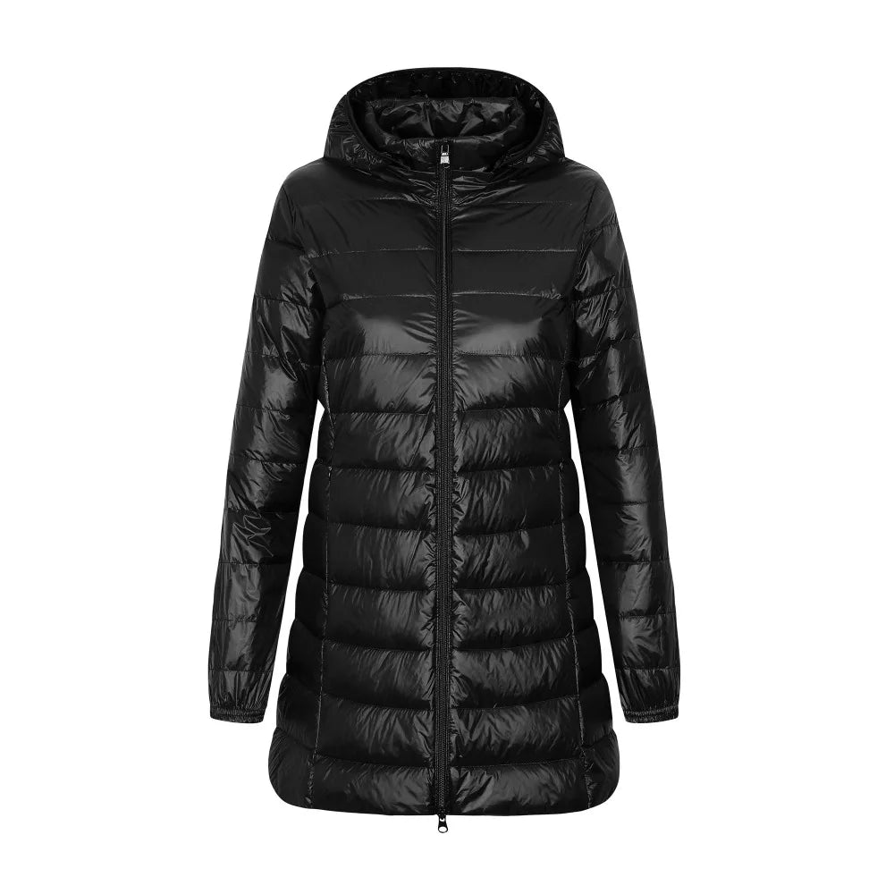 Lange Steppjacke mit Kapuze für Damen - Yvette
