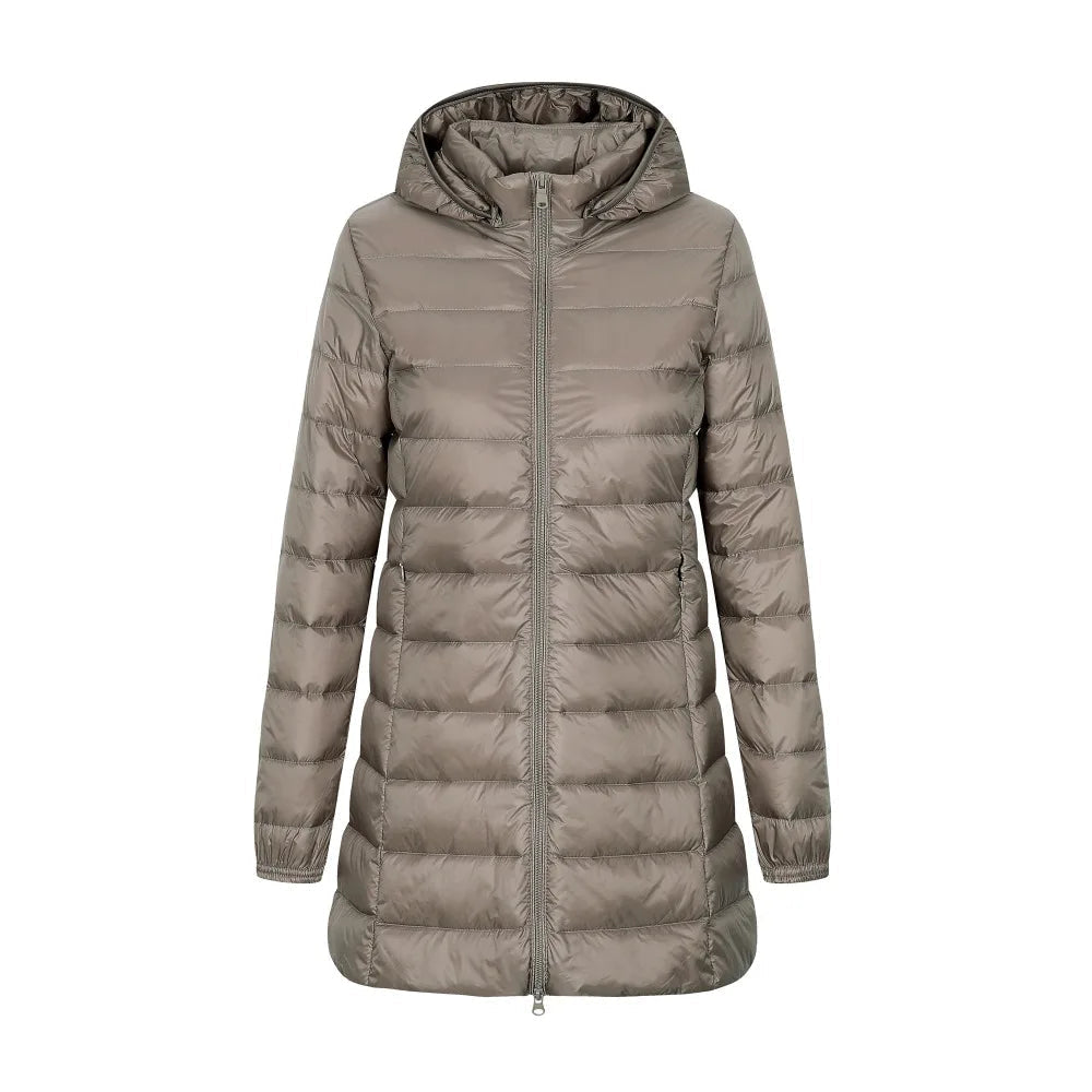 Lange Steppjacke mit Kapuze für Damen - Yvette