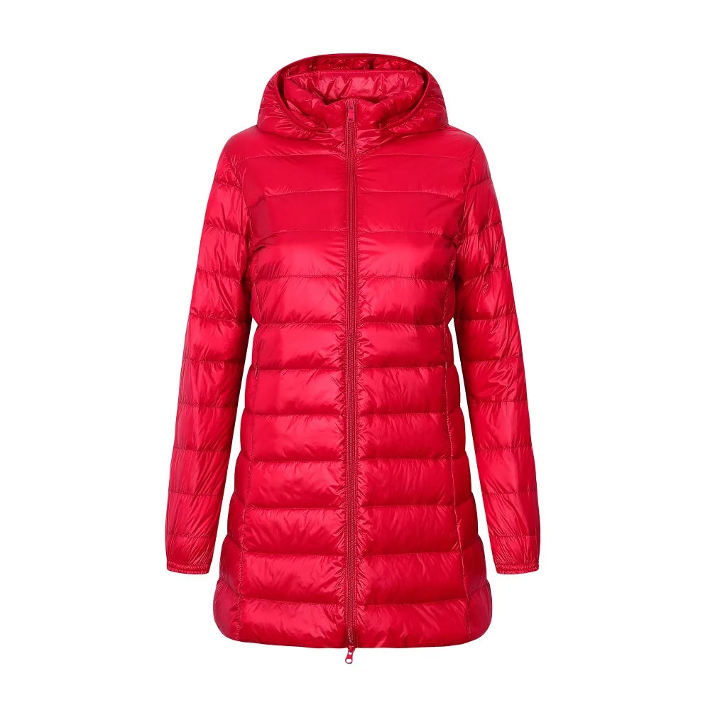 Lange Steppjacke mit Kapuze für Damen - Yvette
