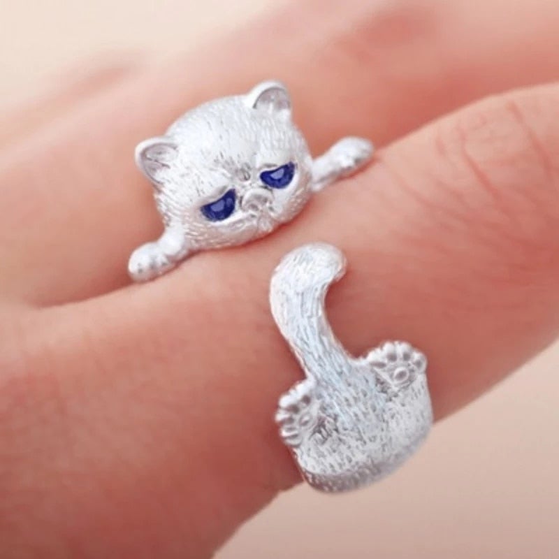Frau einstellbar Silber Katze Ring Funny Style - Minou