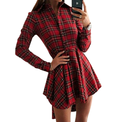 Louise - Rot kariertes Kleid Asymmetrisches Hemdkleid