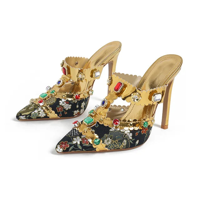 Luna - Mit Edelsteinen verzierte, transparente Stilettos