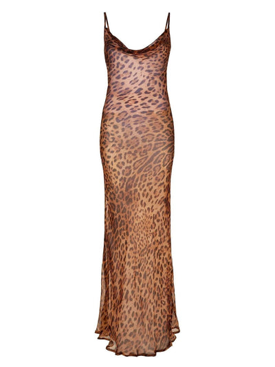 Nereida - Spaghetti-Maxi-Kleid mit Leopardenmuster