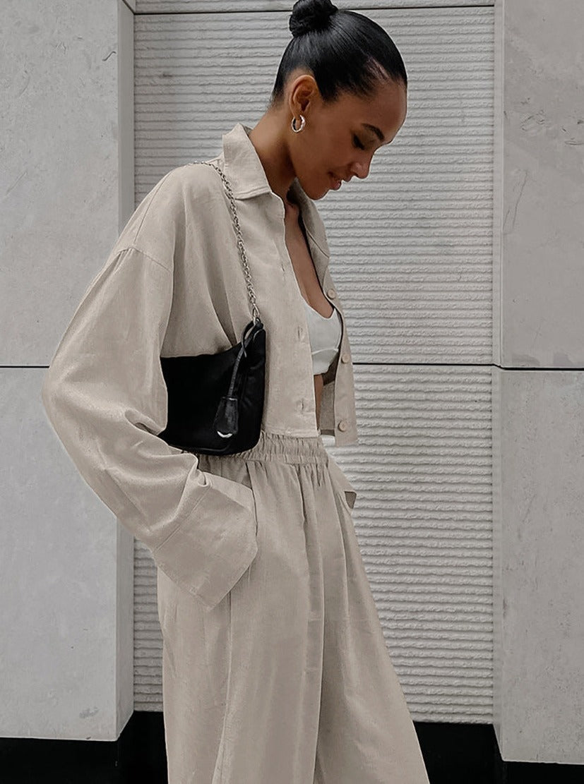 Serena - Lässiges Outfit mit langärmeliger Hose in modischem Knitterdesign