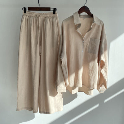 Anja - Baumwoll-Leinenhemd und hochtaillierte Hose im Set