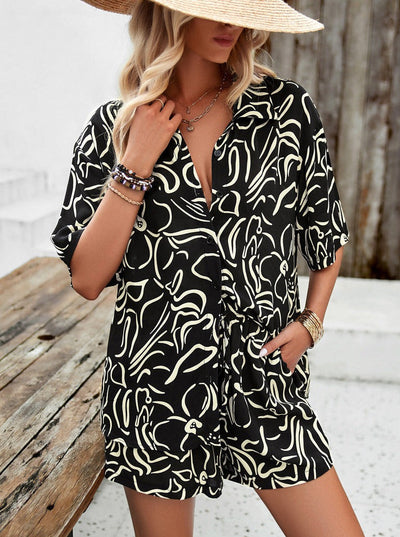 Adrienna - Set aus Hemd und Shorts mit Button-Down-Kragen und Aufdruck