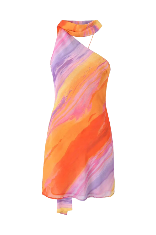 Kata - Kurzes Kleid Rückenfrei Tie-dye