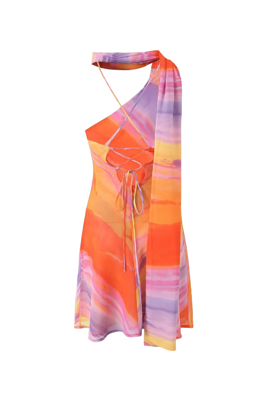 Kata - Kurzes Kleid Rückenfrei Tie-dye