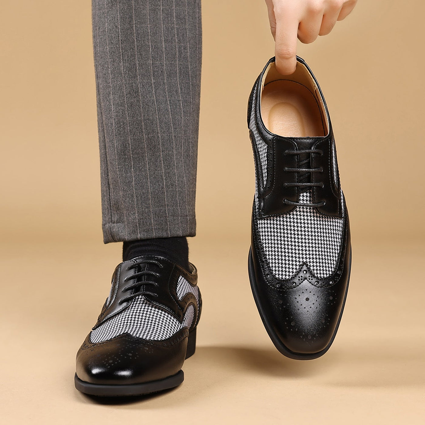 Herren Leder Oxford Schuhe mit Karomuster - Henrik