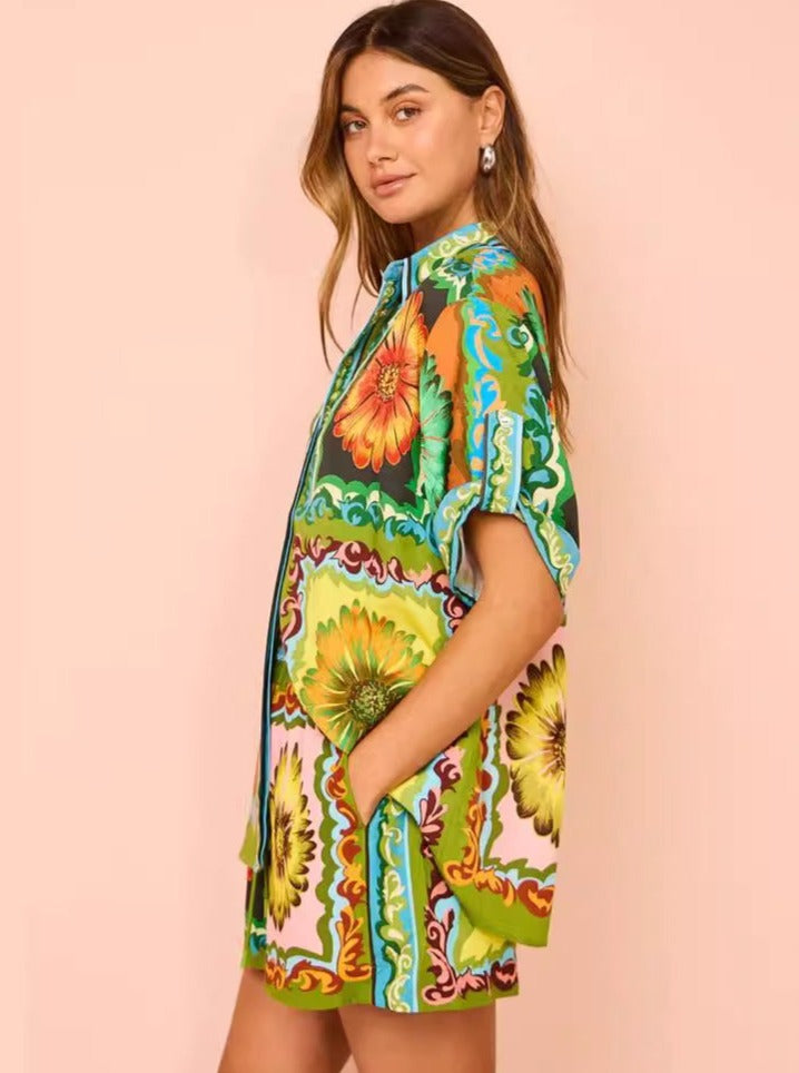 Nicoletta - Weites zweiteiliges Set mit Margeriten-Print