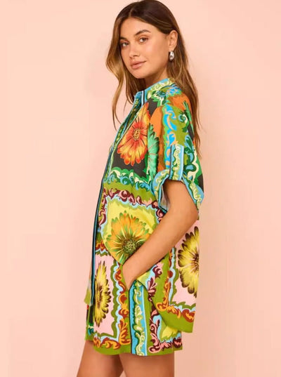 Nicoletta - Weites zweiteiliges Set mit Margeriten-Print