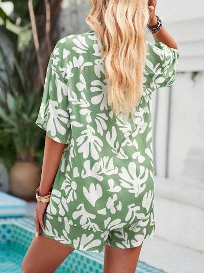 Adrienna - Set aus Hemd und Shorts mit Button-Down-Kragen und Aufdruck