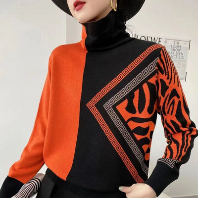 OLGA - Eleganter bedruckter Pullover mit Rollkragen