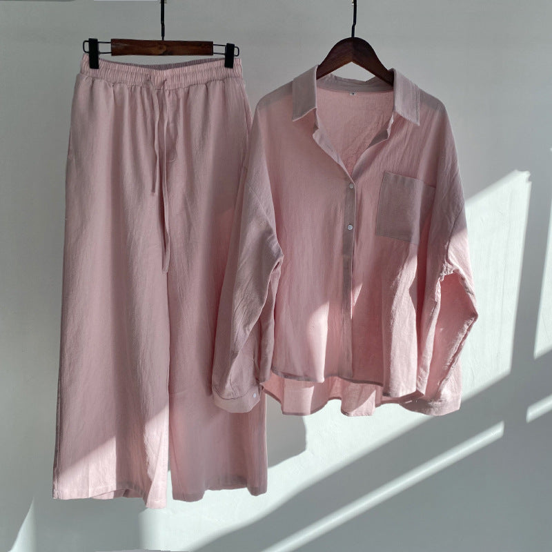 Anja - Baumwoll-Leinenhemd und hochtaillierte Hose im Set