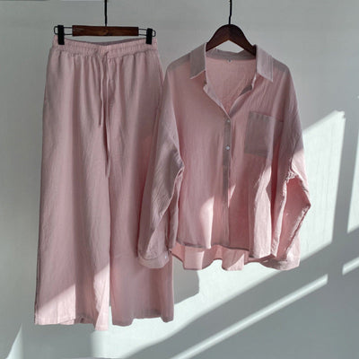 Anja - Baumwoll-Leinenhemd und hochtaillierte Hose im Set