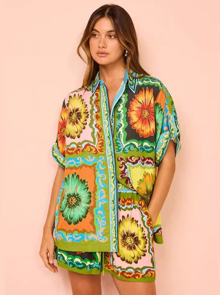 Nicoletta - Weites zweiteiliges Set mit Margeriten-Print