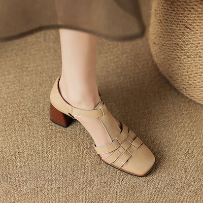 Karolanne - Schuhe mit Blockabsatz mit quadratischer Spitze und T-Riemen