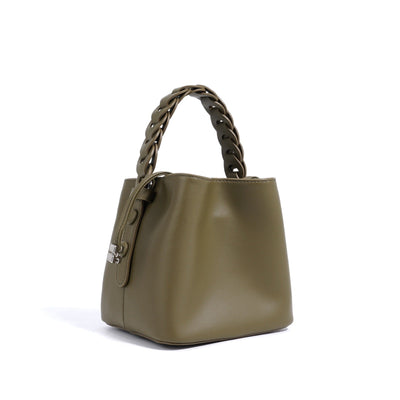 Damenhandtasche mit geflochtenem Griff im Eimer-Stil aus Leder - Camila