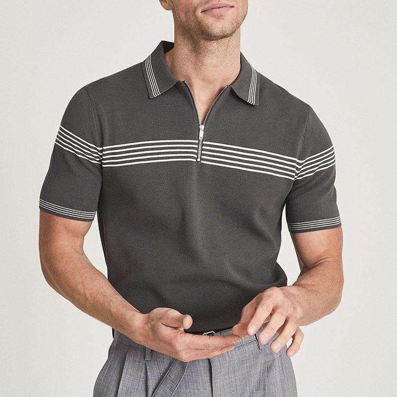 Preston Retro Poloshirt mit Reißverschluss