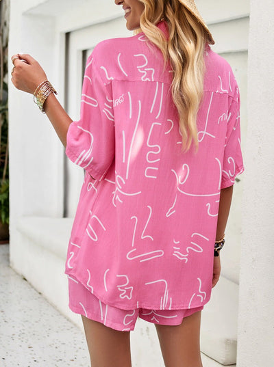 Adrienna - Set aus Hemd und Shorts mit Button-Down-Kragen und Aufdruck