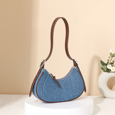 Damen-Umhängetasche aus Denim in Halbmondform - Élodie