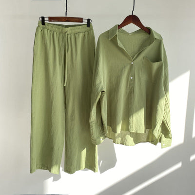 Anja - Baumwoll-Leinenhemd und hochtaillierte Hose im Set