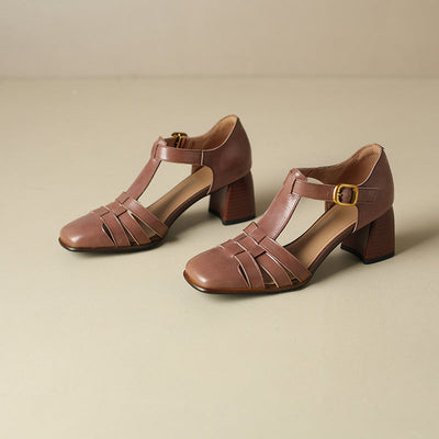 Karolanne - Schuhe mit Blockabsatz mit quadratischer Spitze und T-Riemen