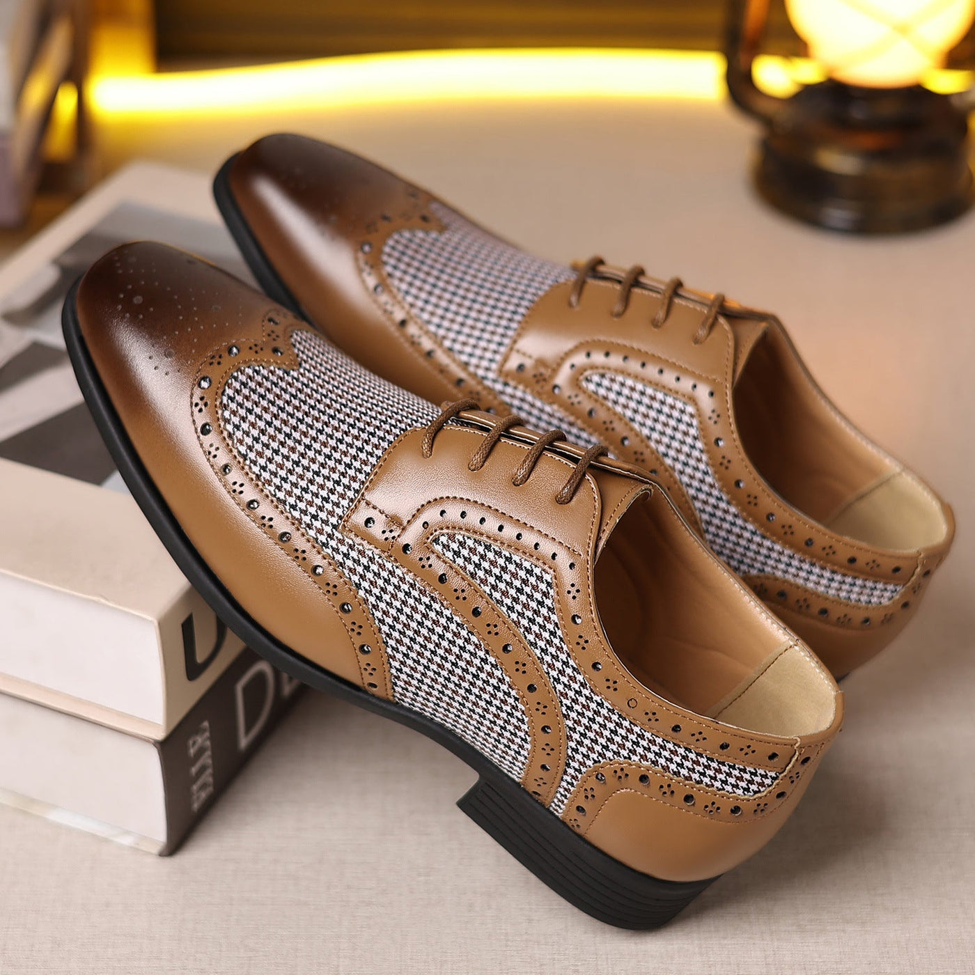 Herren Leder Oxford Schuhe mit Karomuster - Henrik