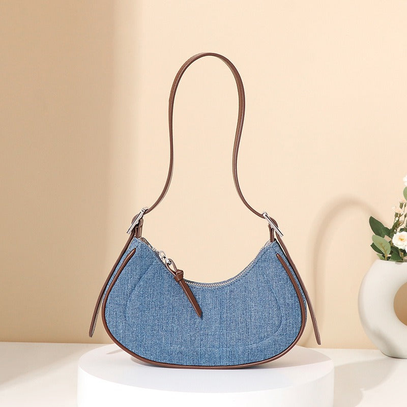 Damen-Umhängetasche aus Denim in Halbmondform - Élodie