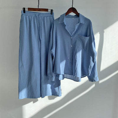 Anja - Baumwoll-Leinenhemd und hochtaillierte Hose im Set