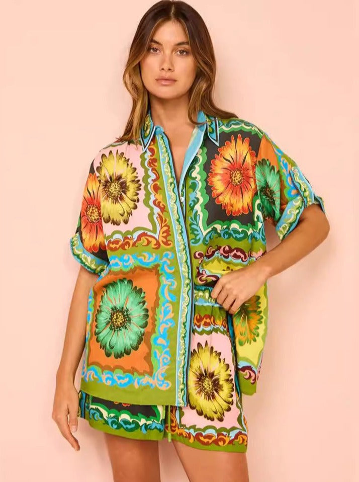 Nicoletta - Weites zweiteiliges Set mit Margeriten-Print