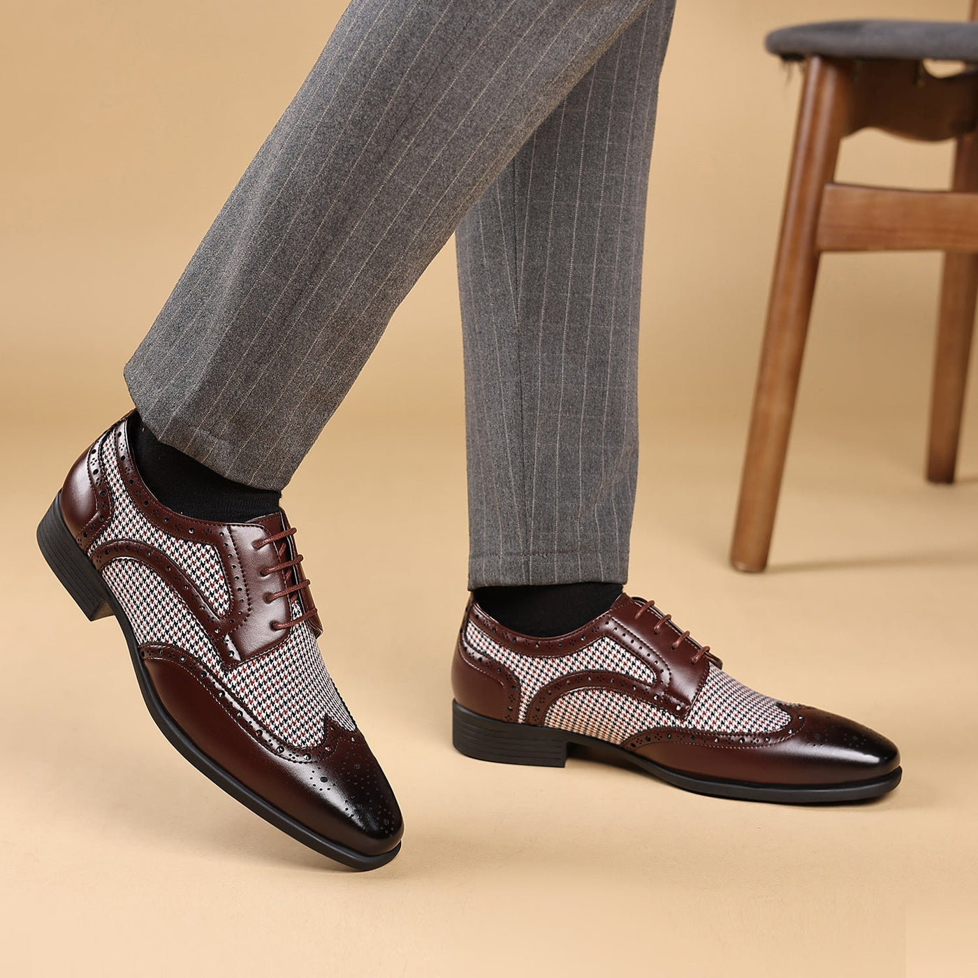 Herren Leder Oxford Schuhe mit Karomuster - Henrik
