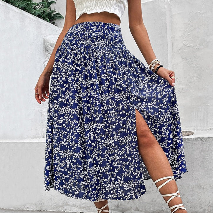 Midirock mit Blumenmuster und Seitenschlitz - Amelia