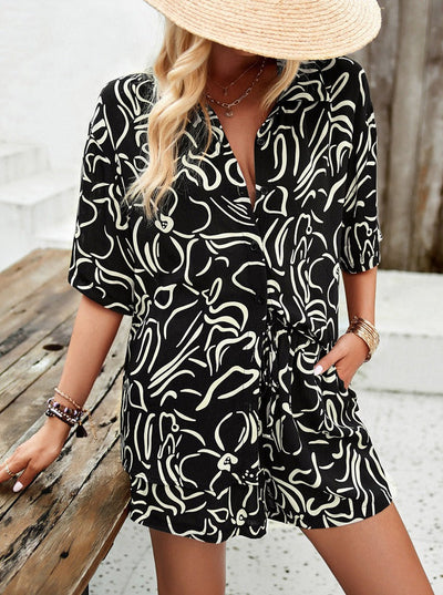 Adrienna - Set aus Hemd und Shorts mit Button-Down-Kragen und Aufdruck
